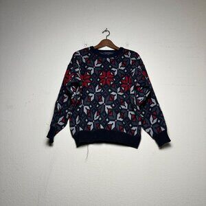VTG 90s Architect Arcylic Sweater Men M Abtract Pattern Red Black Retro Crewneck